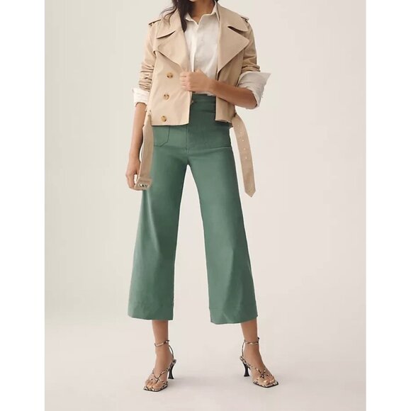 Maeve Anthropologie The Colette Cropped Wide-Leg Pants Plus Size 24W Green Motif - Picture 4 of 6